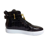 Men's Winter Fur Boots Alligator Pattern Lock Lace Flats Glossy Leather shoes - Acapparelstore